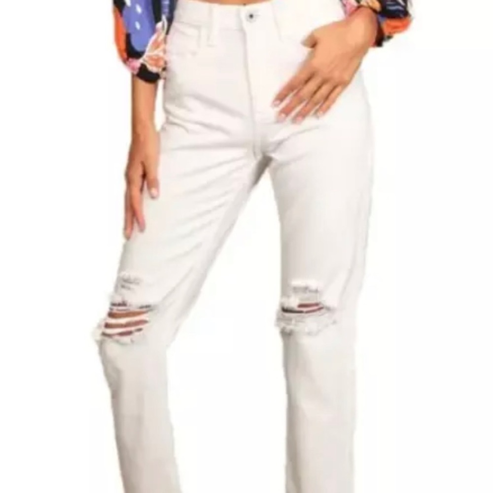 NWT AFRM White Denim Distressed High Rise Button Fly Ankle Jeans Size 27‎ 5233